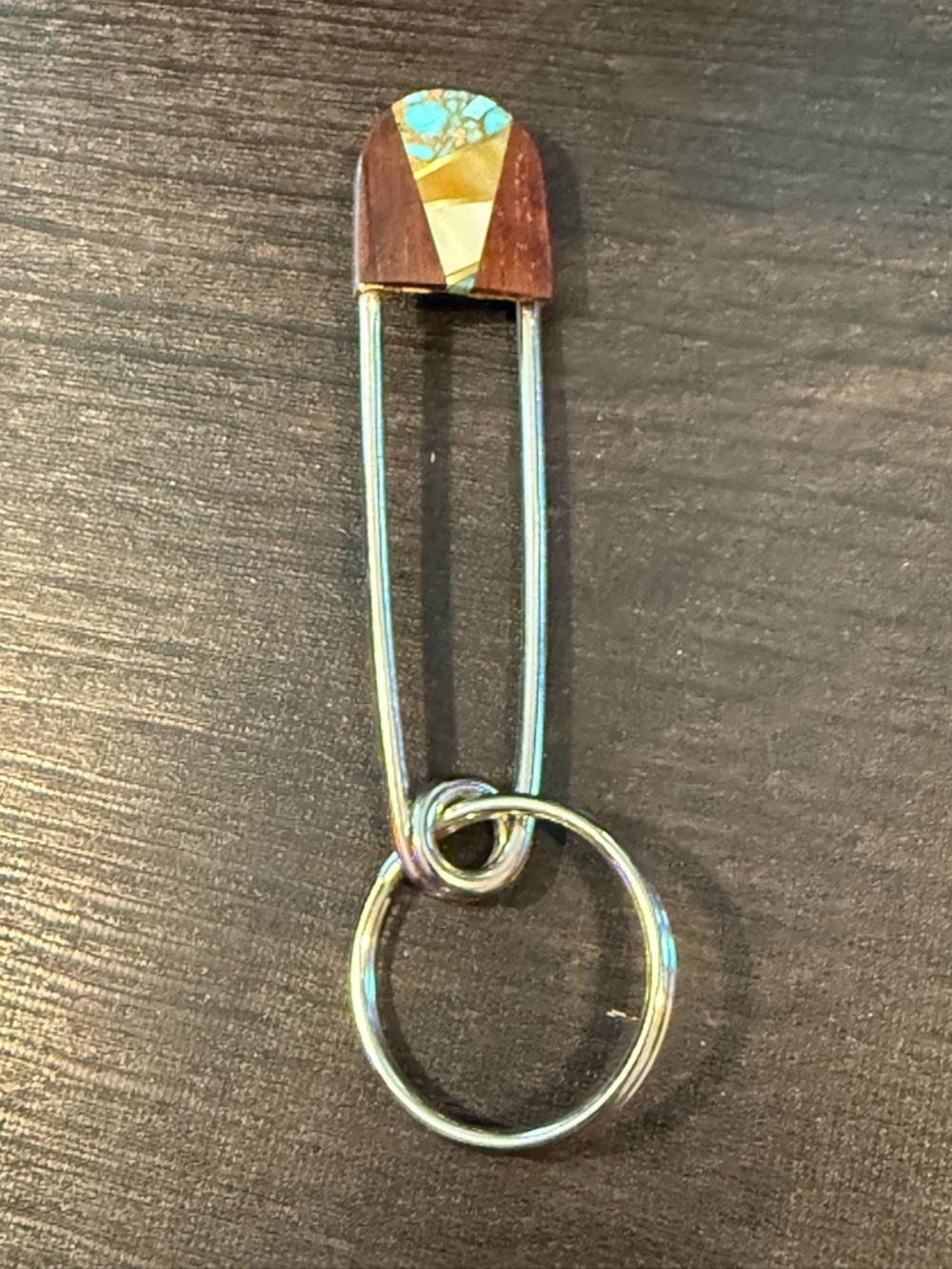 Gold & Turquoise Safety Pin Keyring - Picture 2 of 3